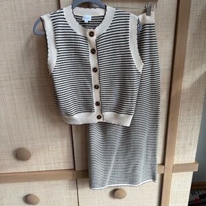 Le Lis Black and Cream Knit Cardigan Set